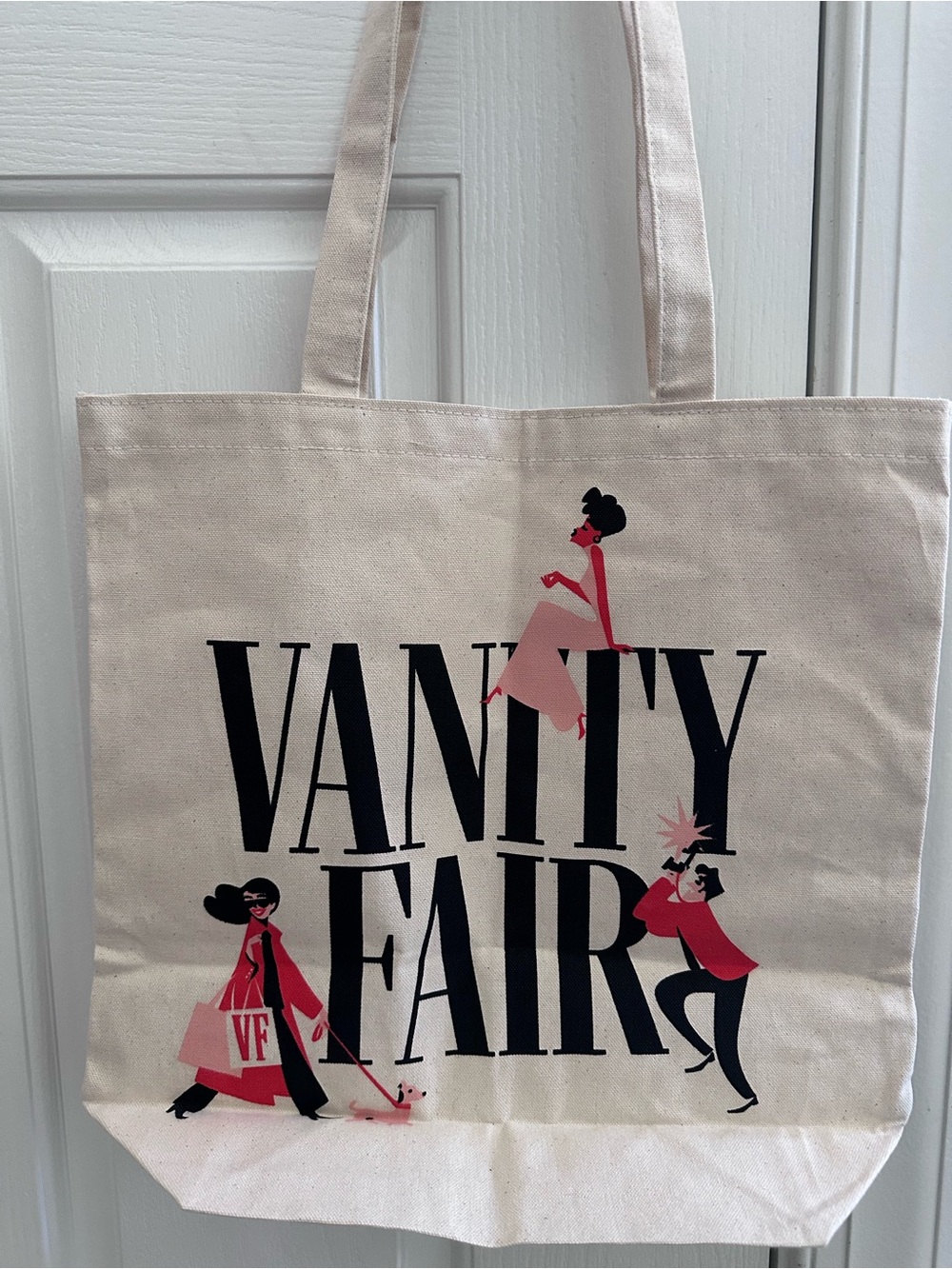 Vanity Fair Canvas Graphic Tote Bag Fashion Illustration Dog Paparazzi Retro
